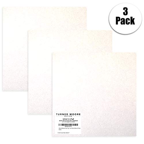 Turner Moore Edition Silver White Reflective Vinyl Permanent Adhesive, 12x12 Sheets Reflective Vinyl for Cricut, Cars, Bikes, Decals, Stickers, Signs, Helmets, Mailbox, Reflective Tape (3-Pack) - color: White