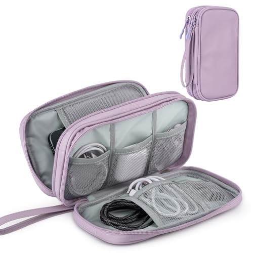 Travel essentials Electronic Cable Organizer Pouch Accessories Carry Case Portable Waterproof Double Layers multifunctional Storage Bag for Cord, Charger, Phone, Earphone, Lavender - color: Lavender
