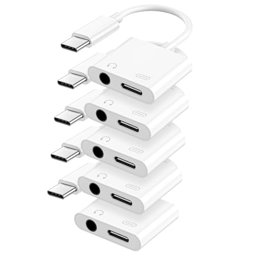 USB C to 3.5mm Headphone and Charger Adapter, Type C to Aux Jack Dongle Cable Cord with PD Fast Charging for iPhone 15/16/17 Pro/Max/Plus, iPad, Samsung Galaxy S22/S23/S24 Ultra, Note 20(5-Pack) - color: White, size: 5 Pack