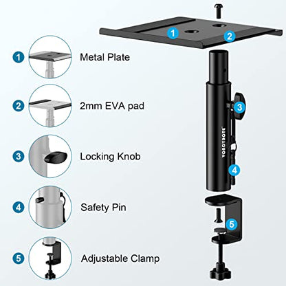 Vondynote Set of 2 Studio Monitor Stands Desktop Clamp Speaker Stands Against The Wall