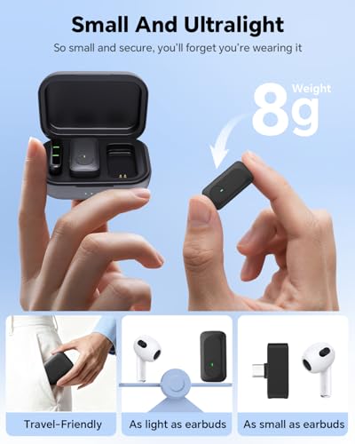 Wireless Lavalier Microphone for iPhone/Android Phone/Laptop/PC, Mini Lapel Mic with 50H Battery Life Charging Case, 100FT Range and Noise Reduction, for Video Recording, Streaming, TikTok