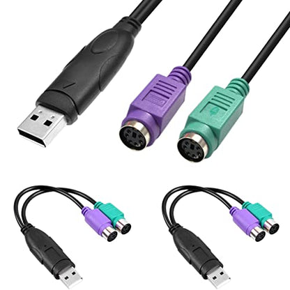 PS/2 to USB Adapter Keyboard Mouse Adapter Cable, PS/2 Female to USB A Male Plug with Chip, 2 PCS 2 in 1 PS-2 to USB 2.0 Converter Cord - color: Black - USB to PS/2 Cable