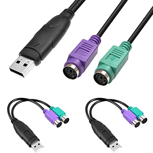 PS/2 to USB Adapter Keyboard Mouse Adapter Cable, PS/2 Female to USB A Male Plug with Chip, 2 PCS 2 in 1 PS-2 to USB 2.0 Converter Cord - color: Black - USB to PS/2 Cable