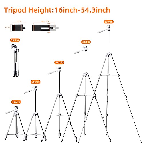 PHOPIK Extendable Tripod Stand - 55" Phone Tripod with 360 Panorama, Shutter-Video, 1/4" Mounting Screw for iPhone/Android/Sport Camera&Insta360 x5 - White - size: Upgrade White