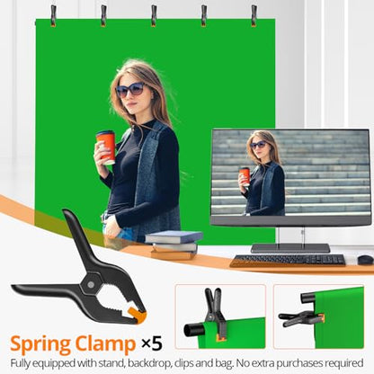 Green Screen Backdrop Kit, 5×7ft Portable Greenscreen Background with Adjustable T-Shaped Stand, 5 Clamps, Carrying Bag for Parties, Streaming, Photography, Zoom, Gaming, Video Studio - color: green