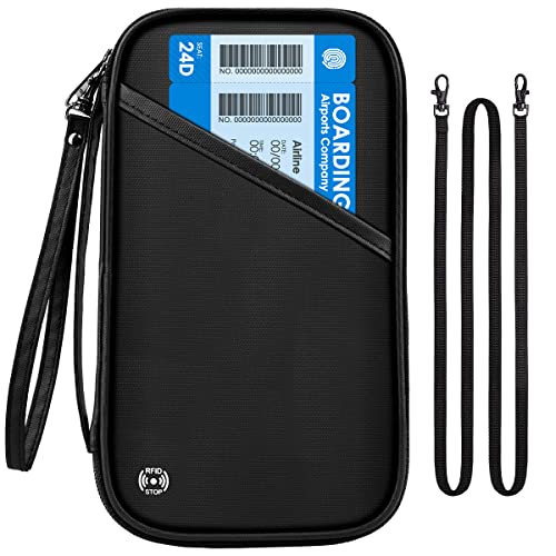 Travel Passport Wallets, Airtag Lightweight Family Passport Holder With RFID Blocking Passport Cover Case Waterproof Bag Document Organizer for Men and Women - color: Black