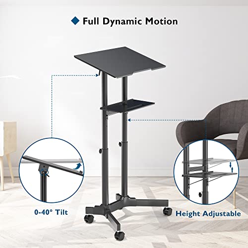 BONTEC Lecterns & Podiums Portable Mobile Standing Laptop Desk, Height Adjustable, Sit Stand, Home Office Classroom Pulpit Stand Up Desk Workstation, Rolling Table Laptop Cart with Storage Tray, White - color: Black