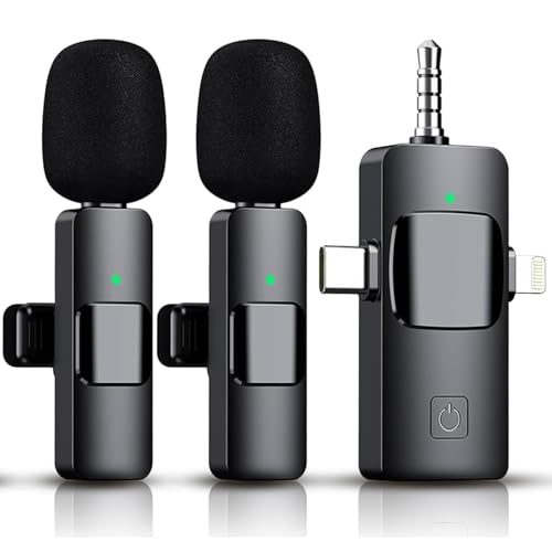 4 in 1 Mini Microphone Wireless Lavalier Microphone for iPhone Android Computer Laptop Camera USB-C,2.4G Ultra-Low Delay,Noise Reduction,Double Lapel Microphone for YouTube TikTok Vlog