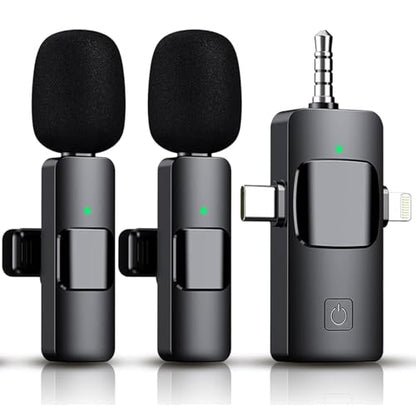 4 in 1 Mini Microphone Wireless Lavalier Microphone for iPhone Android Computer Laptop Camera USB-C,2.4G Ultra-Low Delay,Noise Reduction,Double Lapel Microphone for YouTube TikTok Vlog