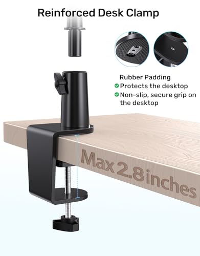 Gooseneck Mic Stand with Clamp, 19-Inch Flexible Desktop Microphone Arm Holder with 3/8" & 1/4" Screw Adapters, 360° Adjustable, Ideal for Podium, Pulpit, Lecture, Conference and Live Streaming - size: Upgraded Clamp