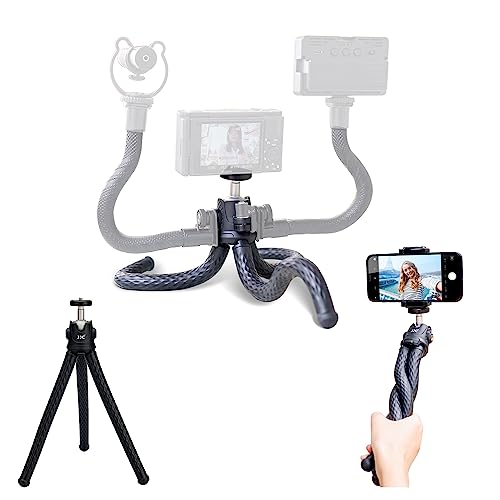 JJC 2 in 1 Flexible Mini Tripod Bendable Octopus Stand and Selfie Stick for Canon EOS M50 M6 R7 R10 G7X Sony ZV-1F ZV-1 RX100 A6100 A6400 Fujifilm X-T5 X-T4 X-T30 & More Camera [Phone Clamp Included] - color: Black, size: Single Bendable Mini Tripod & Sel