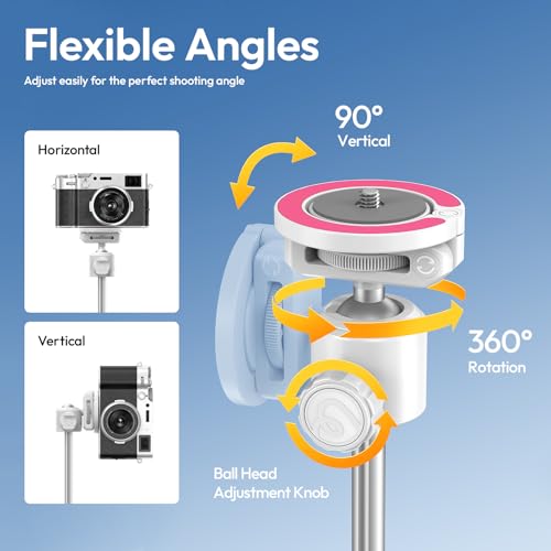 ULANZI MT44M Auto Open Magnetic Phone Tripod, 59" Selfie Stick Tripod Stand w Remote, 2-in-1 Dual Mount&1/4" Screw for Phone&Camera, 360°Ball Head for iPhone Android, Vlogging, Live Streaming, White - color: White