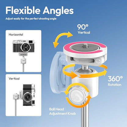 ULANZI MT44M Auto Open Magnetic Phone Tripod, 59" Selfie Stick Tripod Stand w Remote, 2-in-1 Dual Mount&1/4" Screw for Phone&Camera, 360°Ball Head for iPhone Android, Vlogging, Live Streaming, White - color: White