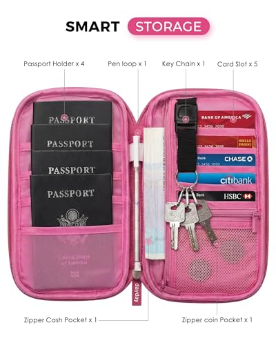 Travel Passport Holder - Family Passport Wallet Holder | lightweight - color: Rose Red