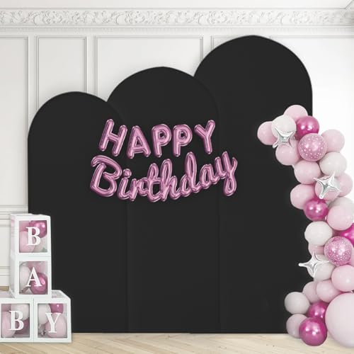 WEERRW Black Arch Backdrop Cover Ballon Arch Stand Covers Set of 3 Spandex Fitted Round Top Chiara Stretchy Backdrop for Wedding Birthday Party Decoration(6FT, 6.6FT, 7.2FT) - color: Black, size: 4FT, 5FT, 6FT