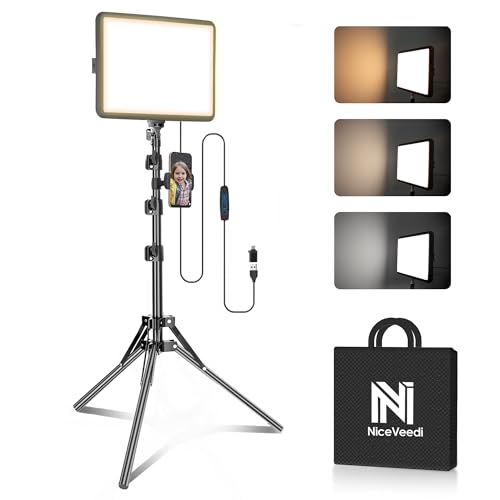 1-Pack LED Video Light Kit, NiceVeedi Photography Lighting Kit, 2800-6500K Dimmable Studio Light with Tripod Stand & Phone Holder, 73" Stream Light for Video Recording, Game Streaming, YouTube