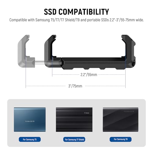 Neewer T5 T7 T9 SSD Holder Mount Bracket for iPhone 16 15 Pro Max Phone Cage PA023 PA024, 2.2"-3"/55-75mm SSD Clamp Compatible with Samsung with 1/4" Screw Anti Twist Bevel Edge, Cold Shoe, UA051 - style: UA051