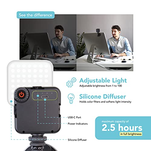 Foto&Tech Dimmable LED Laptop Lighting Kit, Rechargeable 2100mAH Light Panel with Diffuser and Strong Suction Cup, Video Camera Light for Web Conference Zoom Call Online Broadcast Live Streaming