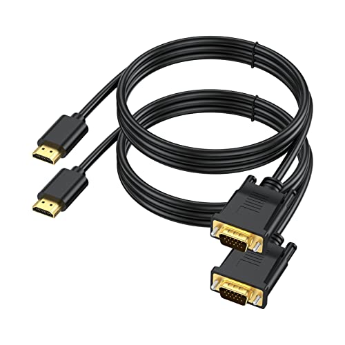 HDMI to VGA Cable 3.3FT 2-Pack, HDMI to VGA Cord Uni-Directional Male to Male 1080P HD Video Cord Compatible for Computer, Desktop, Laptop, PC, Monitor, Projector, HDTV and More (1M) - size: 3 Feet, style: 2Pack