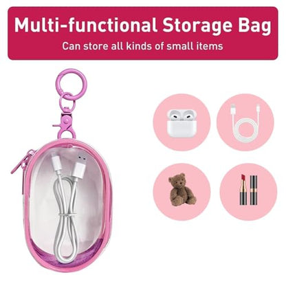 Linsaner 1|2|4 Pack Available Storage Bag for Organizing Data Cables, Earphone, Chargers, Keys, Change, Blind Box Doll Transparent Display Bag, Tech Pouch(Pink, 1Pack) - color: B1-Pink