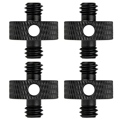 1/4 Male to 1/4 Male Tripod Screw Adapter with Hole 1/4 Screw Camera Mount for Camera Tripod Mic Stand Mic Mount Light Stand DSLR Camera Cage 4 Pcs (Black)