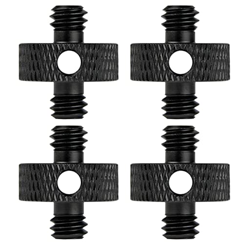 1/4 Male to 1/4 Male Tripod Screw Adapter with Hole 1/4 Screw Camera Mount for Camera Tripod Mic Stand Mic Mount Light Stand DSLR Camera Cage 4 Pcs (Black)