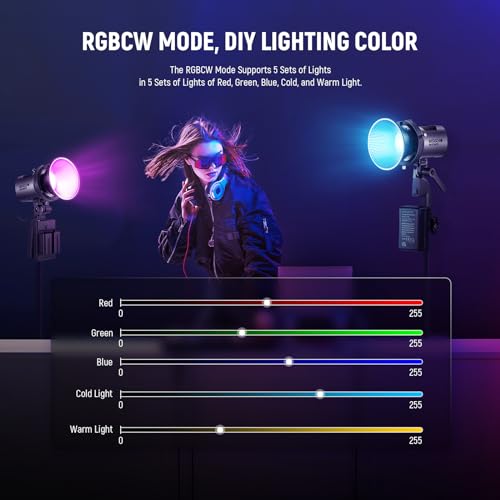 NEEWER MS60C RGBWW LED Video Light with 2.4G/APP Control, 65W Metal Mini RGB COB Continuous Output Lighting Bowens Mount Handheld Spotlight 2700K-6500K,8300lux/1m, CRI 97+/TLCI 98+,17 Effects + RGBCW