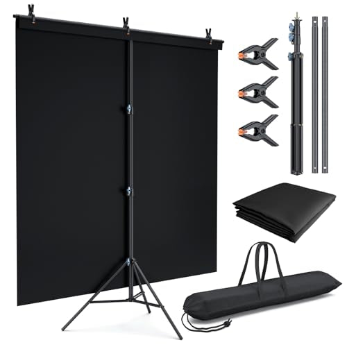 LINCO Lincostore 5x6.7ft Backdrop Stand, Portable Black Photo Backdrop Background with T-Shape Stand, Carry Bag, Spring Clamp for Photography Party Decoration Streaming Studio (Black Backdrop) - color: Black Backdrop