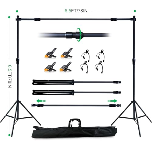2-in-1 Green Backdrop Stand Kit - 6x9 ft Green Backdrop with 6.5x6.5ft Portable Photography Stand for Video Streaming,Zoom Meetings,Parties,Anti-Wrinkle Polyester Fabric - size: 6.5' (W) x 6.5'(H)