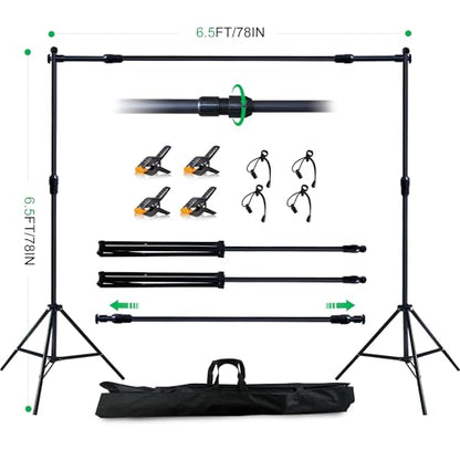 2-in-1 Green Backdrop Stand Kit - 6x9 ft Green Backdrop with 6.5x6.5ft Portable Photography Stand for Video Streaming,Zoom Meetings,Parties,Anti-Wrinkle Polyester Fabric - size: 6.5' (W) x 6.5'(H)