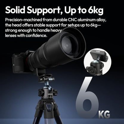 Ulanzi T100 Ball Head, Tripod Ball Head Mount 1/4 & 3/8 inch with Uka Quick Release Plate & Cold Shoe, 360° Rotating Panoramic Ball Head for DSLR Camera,Tripod,Monopod,Slider,Camcorder, 13lbs/6kg Load