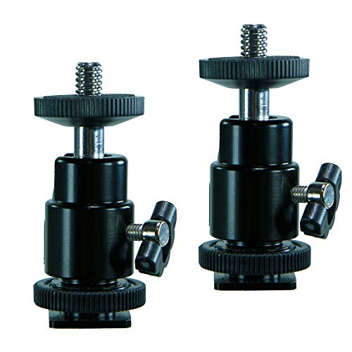 Cam Caddie Hot Shoe Mount Adapter 1/4" Mini Ball Head Ring Light Adapter for Cameras, Camcorders, Smartphone, GoPro, LED Video Light, Microphone, Video Monitor, Tripod, Monopod-2 Pack