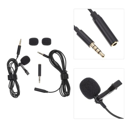 Clip-on Lapel Microphone Noise-Cancelling Wired Portable Mic for Interview Recording, Black Lavalier Mic for Phone, Professional Broadcast and Vlog Use