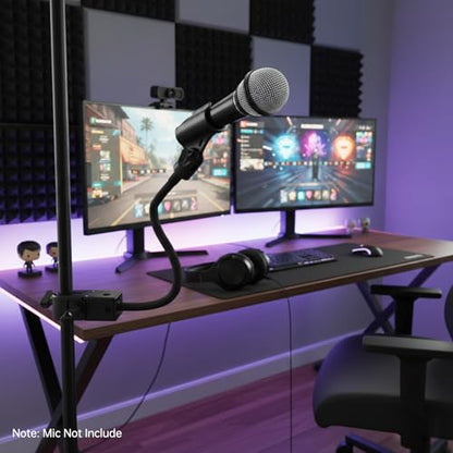 Gooseneck Mic Stand,Flexible Arm Desk Clamp for Streaming Podcast Studio | Heavy Duty Steel hold 1kg,Easy Adjust,Clamp fits desks/poles/shelves 15-49mm thick. mic clip+2 adapters.For mics up to 1.2"