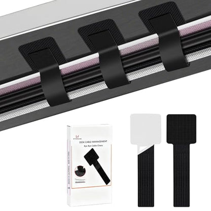 48Pcs Upgraded Under Desk Cable Management Ties - Self Adhesive Sticky Back Hook and Loop Straps, Cable Wire Organizers for Home Office - color: Black