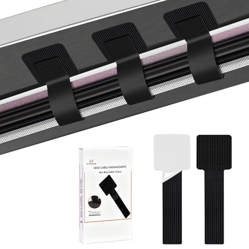 48Pcs Upgraded Under Desk Cable Management Ties - Self Adhesive Sticky Back Hook and Loop Straps, Cable Wire Organizers for Home Office - color: Black
