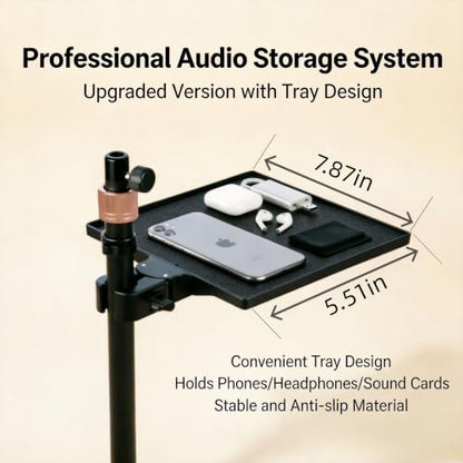 Floor Microphone Stand,Adjustable Boom Arm with Weighted Base & Tray | 5.5lb Weighted Base, Carbon Steel Construction, 2 Mic Clips, 3/8 to 5/8 Adapter, Podcast Streaming Recording Setup