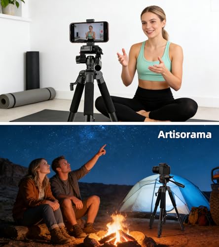 64” Tripod for Cell Phone & Camera,Multi-Angle Portable Tripods Stand, Sturdy & Stable Height Adjustable Lightweight Travel Outdoor DSLR Tripods Vlog Video Recording Photos - size: 64in(Alu)