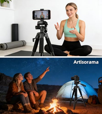 64” Tripod for Cell Phone & Camera,Multi-Angle Portable Tripods Stand, Sturdy & Stable Height Adjustable Lightweight Travel Outdoor DSLR Tripods Vlog Video Recording Photos - size: 64in(Alu)