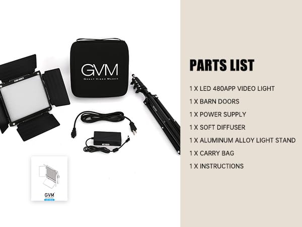 GVM 480 LED Video Light with Tripod, Dimmable 2300K-6800K LED Video Lighting with APP Control, SLED Photography Continuous Light for Studio Light for Studio YouTube Video Studio Set, Video Lamp - size: 1 Pack with Tripod