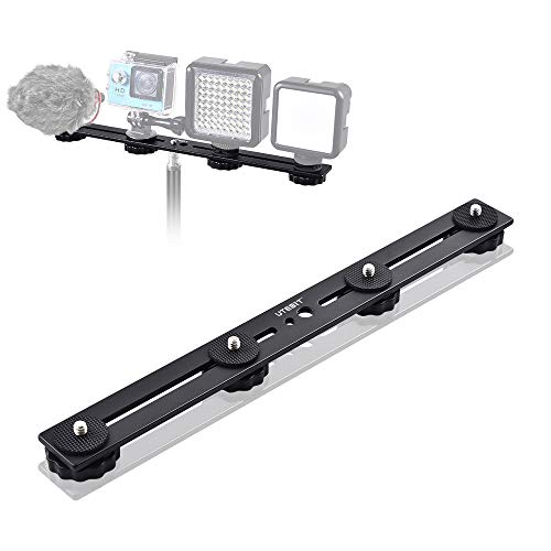 UTEBIT 11 inch Flash Bracket, Long Dual Camera Mount Flash Bracket Extension Bar with 1/4“ Hot Shoe, Straight Flash Brackets 1/4- 3/8 Thread Hole Tripod Mount for Camera/LED Light/Microphone - size: 11 inch Flash Bracket (Metal)