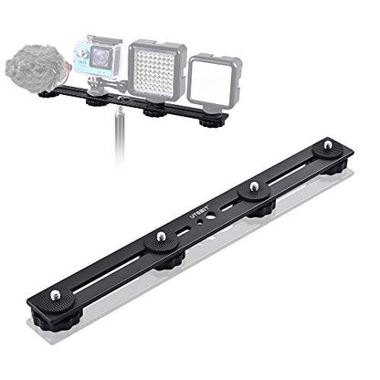 UTEBIT 11 inch Flash Bracket, Long Dual Camera Mount Flash Bracket Extension Bar with 1/4“ Hot Shoe, Straight Flash Brackets 1/4- 3/8 Thread Hole Tripod Mount for Camera/LED Light/Microphone - size: 11 inch Flash Bracket (Metal)