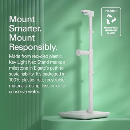 Elgato Neo Stand, Desk Mount for Key Light Neo | Weighted base, Adjustable height and tilt, Integrated headset holder, Recycled plastic, Clean white finish - style: Neo Stand