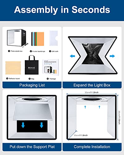 PULUZ 12''×12'' Portable Photography Light Box,Dimmable Photo Studio Light Box with 120 High CRI LED Lights & 6 PVC Backdrops & 3 Reflection Boards for Small Items Product Photography - size: 12 Inch