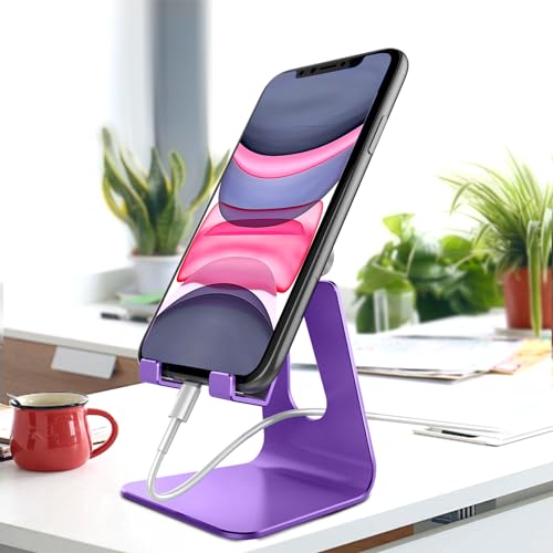 CreaDream Adjustable Cell Phone Stand, Phone Stand, Cradle, Dock, Holder, Aluminum Desktop Stand Compatible with Phone 15 14 13 12 11 Pro Max Plus SE, Accessories Desk, All Mobile Phones-Dark Purple - color: Dark Purple