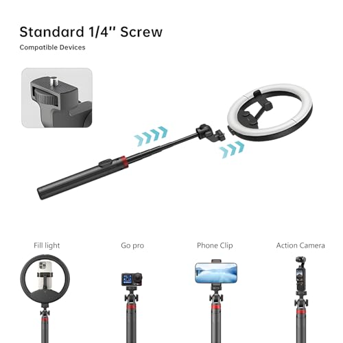 10''Selfie Ring Light with 64''Tripod Stand,Rechargeable Ring Light with Phone Holder and Remote Control,Adjustable Color Temperature and Brightness,5000mAh Battery,Live Streaming,Makeup,Travel,Gaming