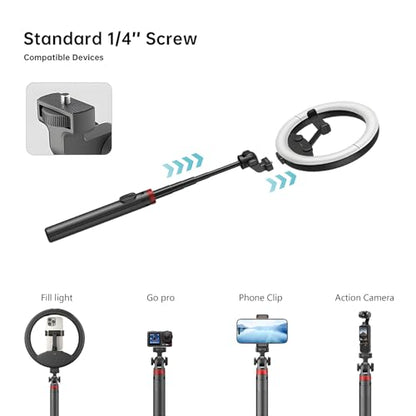10''Selfie Ring Light with 64''Tripod Stand,Rechargeable Ring Light with Phone Holder and Remote Control,Adjustable Color Temperature and Brightness,5000mAh Battery,Live Streaming,Makeup,Travel,Gaming