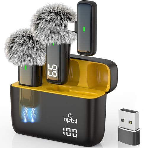 NPTCL Wireless Microphone for iPhone 17/16/15 PC Laptop Computer Android | Noise Canceling, 24H Charging Case, LED Charge Display, Mini Clip Mic for Video Recording Vlog Podcast Youtube, USB & USB C