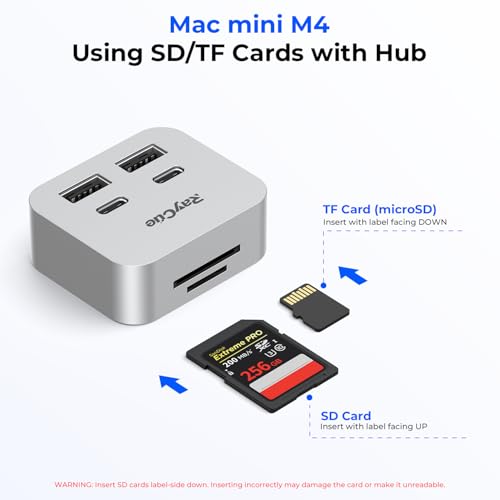 RayCue MiniPack Expansion Dock for Mac mini M4 | 6-Port USB-C Hub with Dual 10Gbps Adapters, 2 * 10G USB-C/ 2 * 10G USB-A/SD TF 3.0 Card Reader | High-Speed Data Transfer & Multi-Device Connectivity