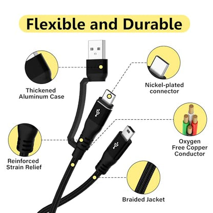 2 in 1 Mini USB Cable 6FT, USB C/A to Mini USB Cable Charging Cord for GoPro Hero 3+, PS3 Controller, MP3 Player, Dash Cam, Digital Camera, GPS Receiver, PDAs, TI-84+ CE, Snowball iCE Mic and More - size: 6FT
